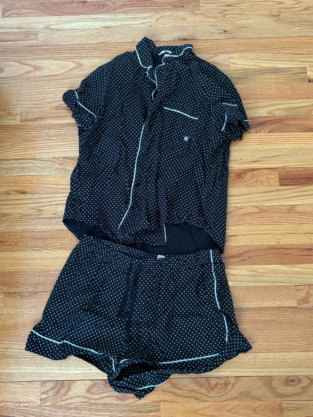 Victoria's Secret Black Polka Dot Pajama Set with White Dots